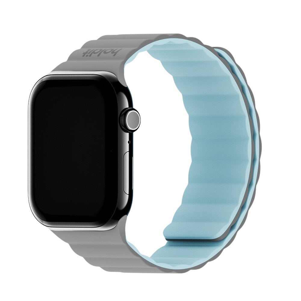 Apple Watch (42/44/SE/45/46/49mm) Holdit Silicone Magnet Klokkerem - Grå / Blå