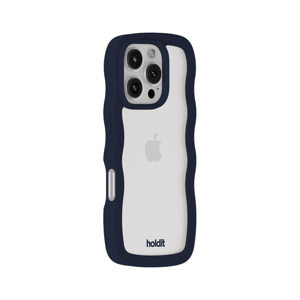 Holdit iPhone 16 Pro Wavy Deksel - Midnight Blue / Transparent