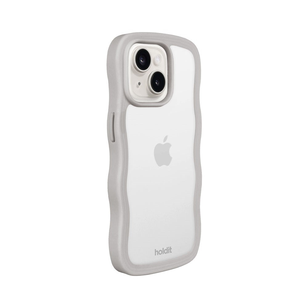 iPhone 17e / 16e / 15 / 14 / 13 Holdit Wavy Deksel - Wool Grey / Transparent