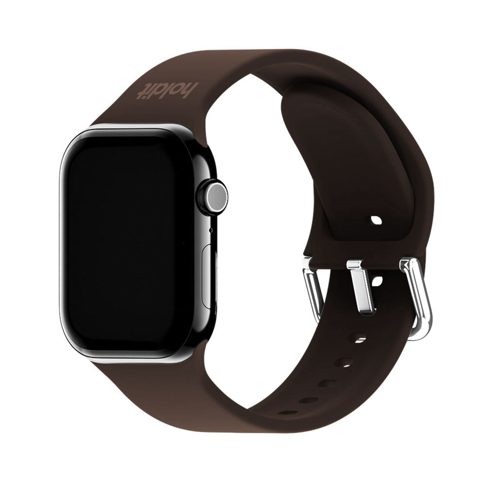 Apple Watch (38/40/SE/41/42mm) Holdit Silikon Rem m. Metallspenne - Chocolate