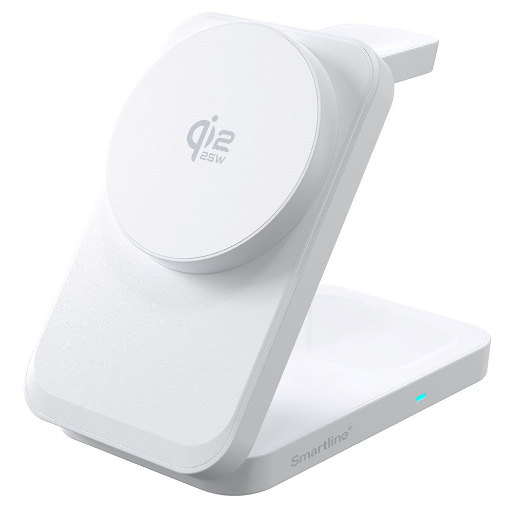 Smartline Sammenleggbar 3-in-1 Trådløs Lader 25W - Qi2 Kompatibel - Hvit