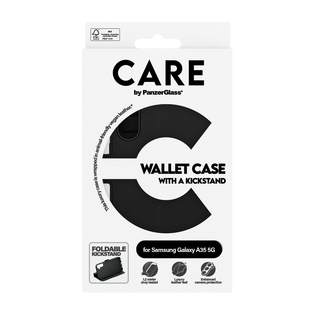 CARE by PanzerGlass Samsung Galaxy A35 (5G) Feature Wallet Case med Stativfunksjon - Svart