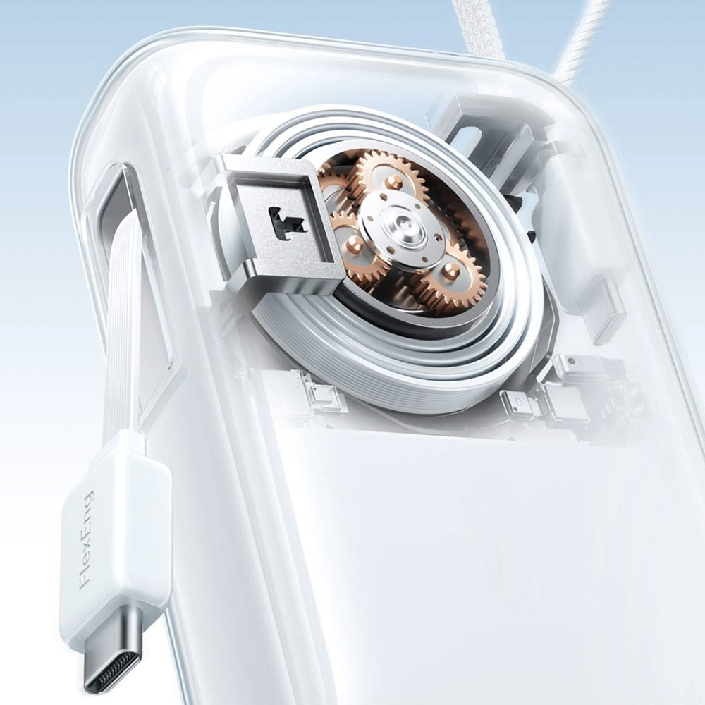Joyroom JR-PR2L 35W PowerBank m. Uttrekkbart USB-C Kabel & Innebygd Lightning Kabel - 10.000 mAh - Hvit