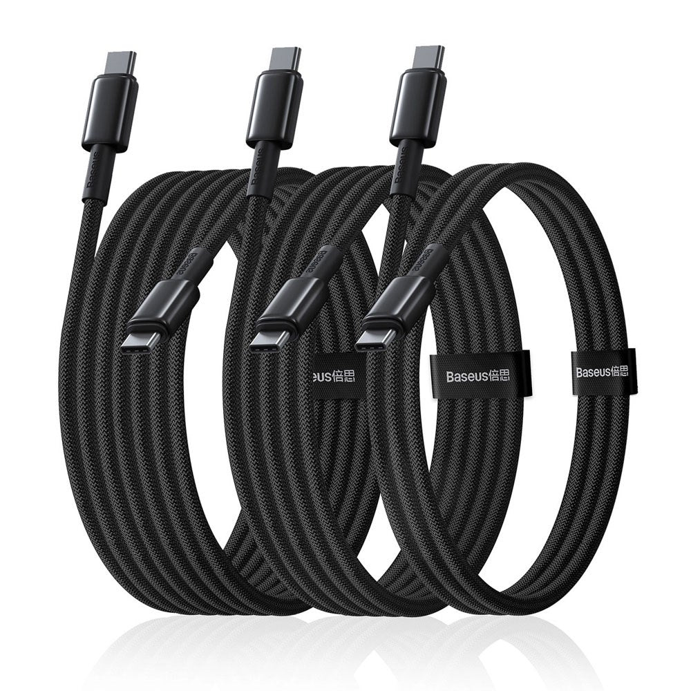 Baseus Tungsten Gold 100W USB-C til USB-C Kabel Sett - 1m / 2m / 3m - 3 stk - Svart