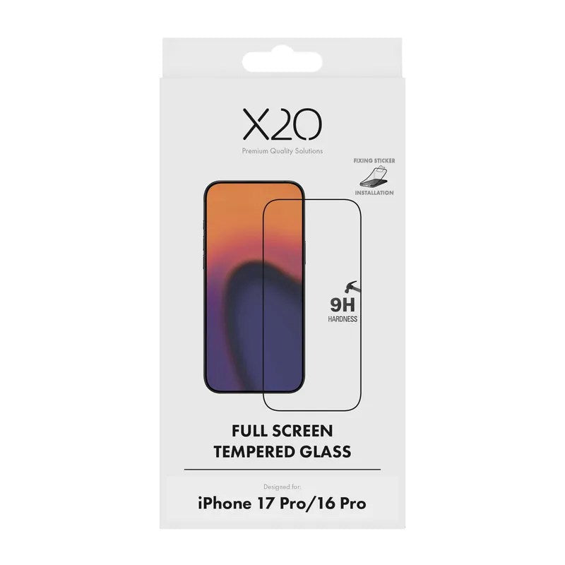 iPhone 18 Pro / 17 Pro / 16 Pro X2O Full Screen Skjermbeskytter i Herdet Glass - Gjennomsiktig / Svart Kant