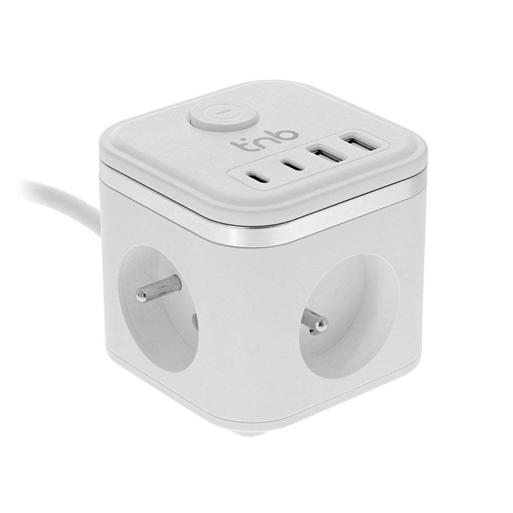 T'NB 7-i-1 Strømstikk - 3 x Uttak / 2 x USB-C / 2 x USB-A - Hvit