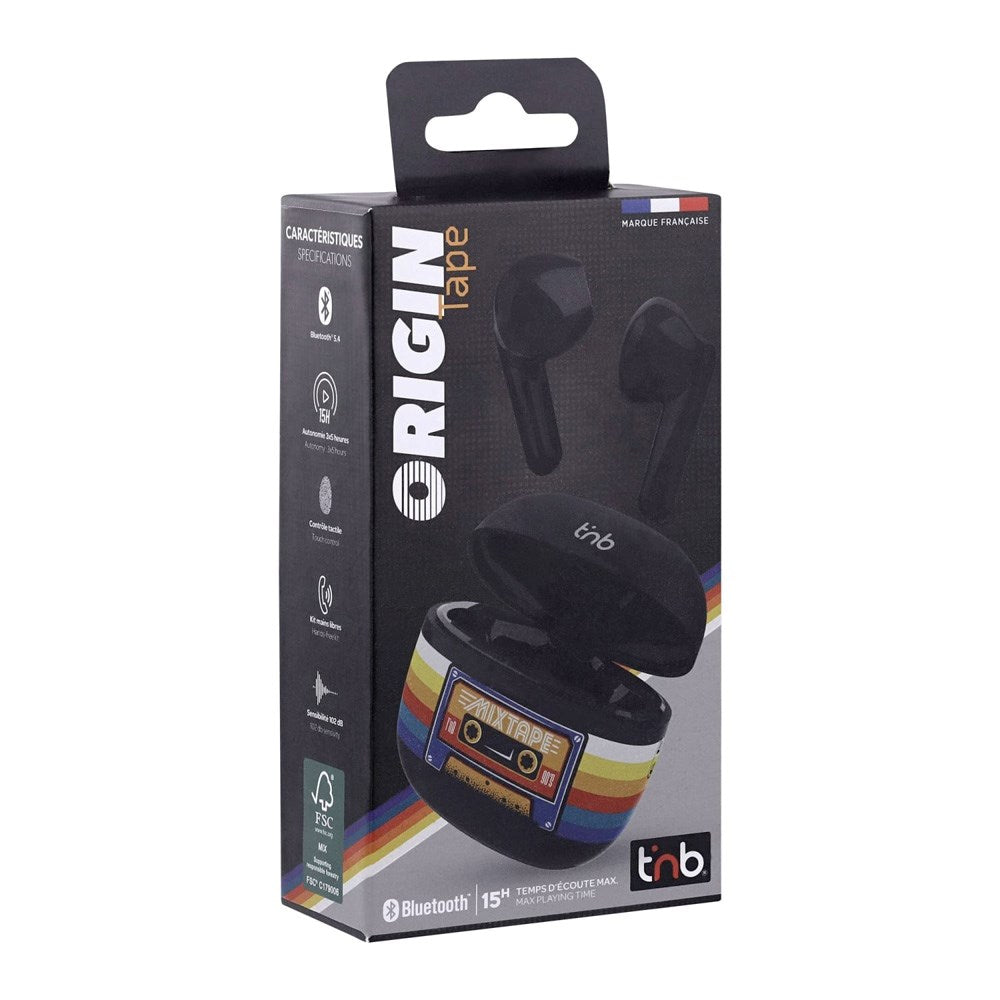 T'NB ORIGIN Trådløse In-Ear Hodetelefoner med Ladeetui - Kassettbånd Design