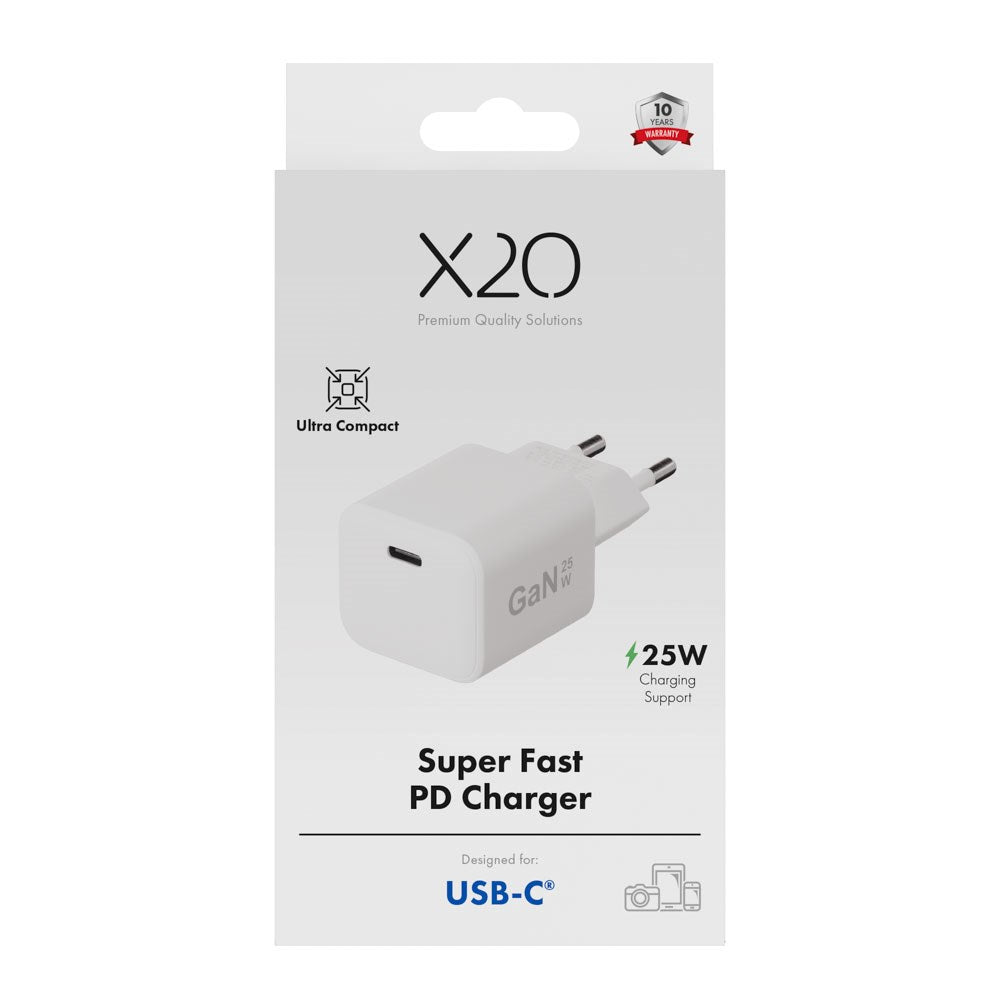 X2O 25W Vegglader m. 1x USB-C - Hvit