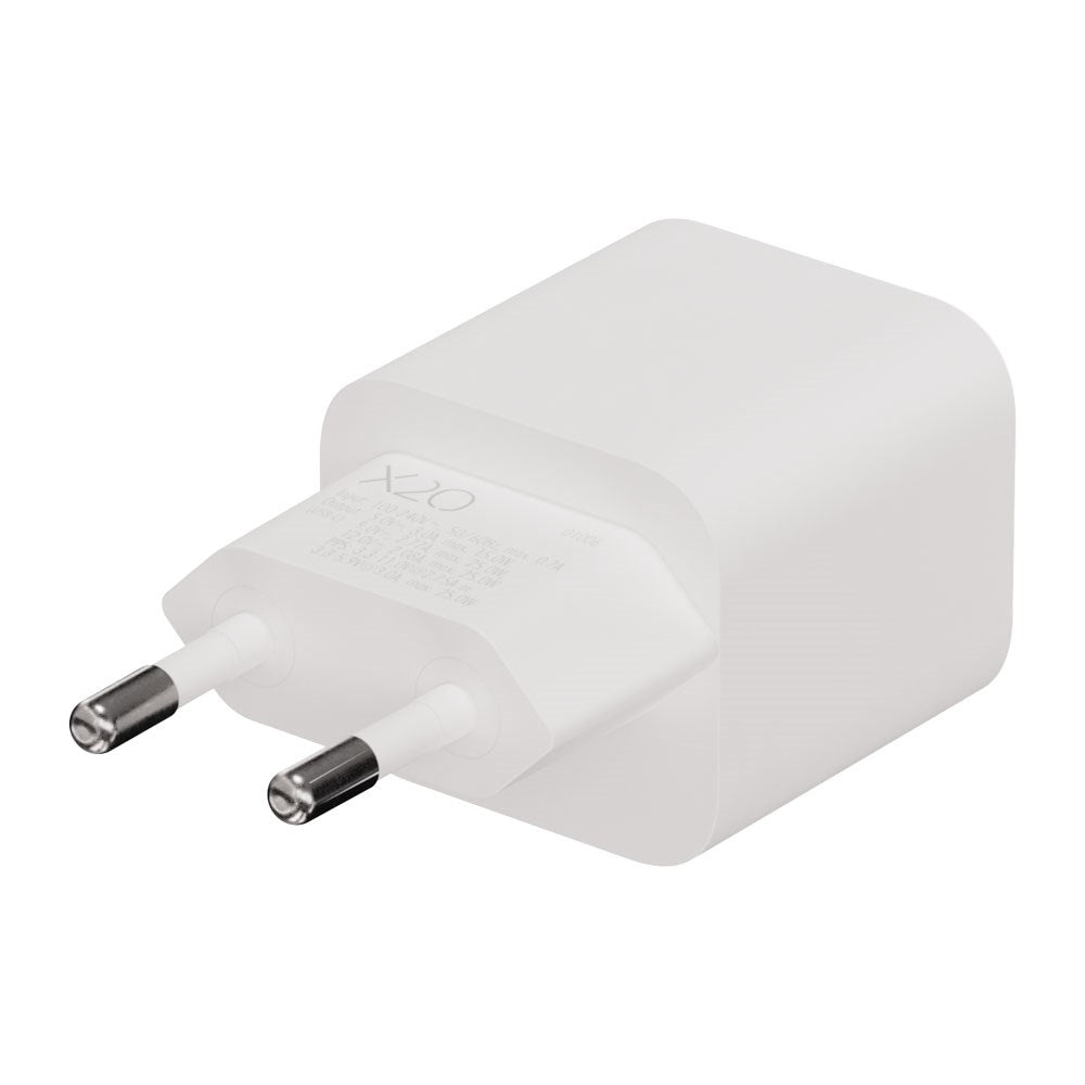 X2O 25W Vegglader m. 1x USB-C & 1x USB-C Kabel - 1.2m - Hvit