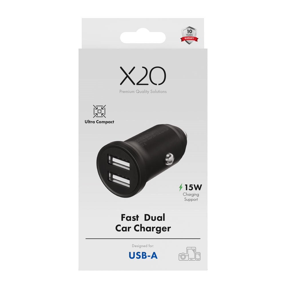 X2O 12W Dobbel Billader USB-A - Svart