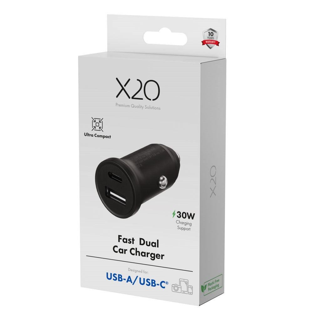 X2O 30W Dobbel Billader USB-A & USB-C - Svart