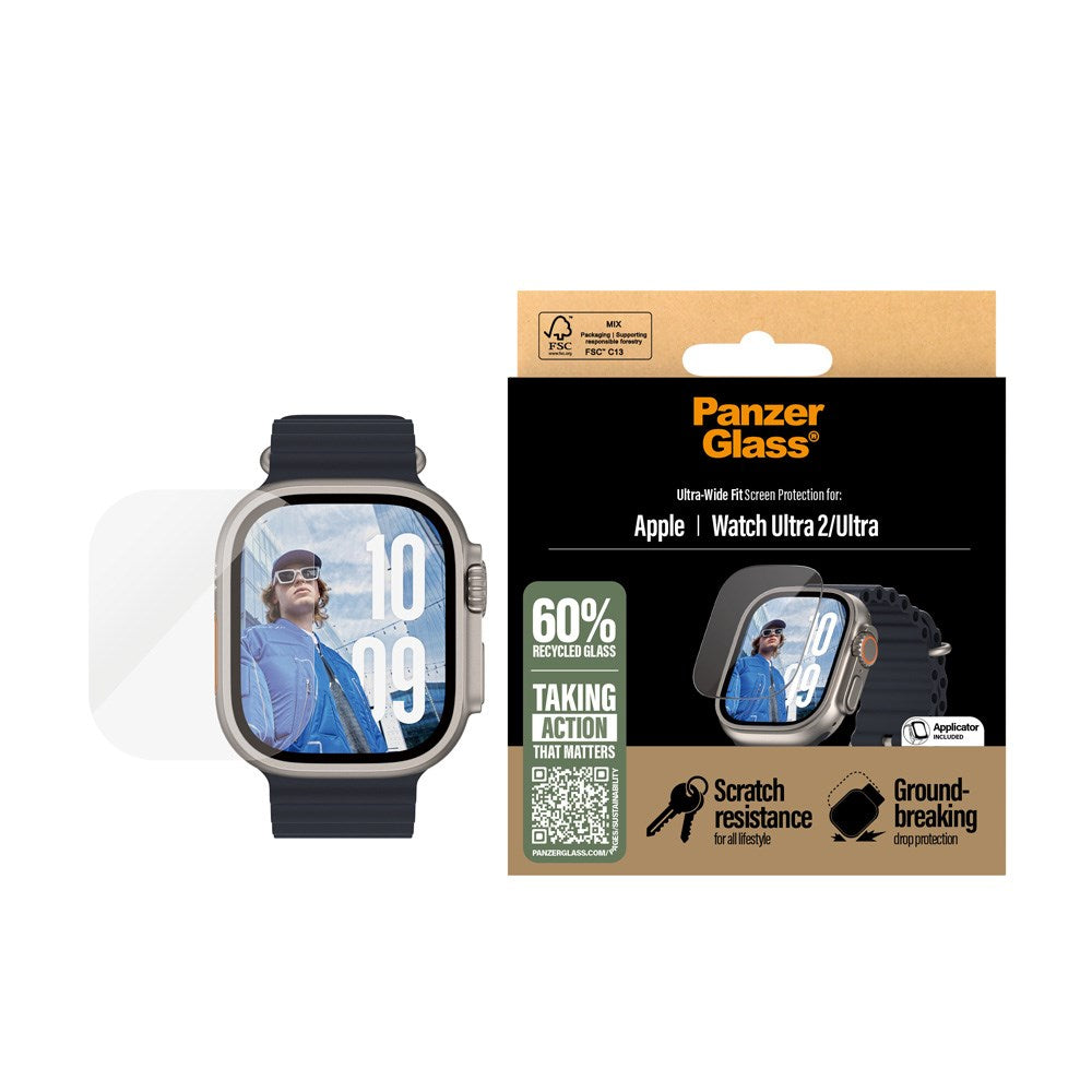 PanzerGlass Apple Watch Ultra 3/2/1 - Ultra-Wide Fit Skjermbeskyttelsesglass - Gjennomsiktig