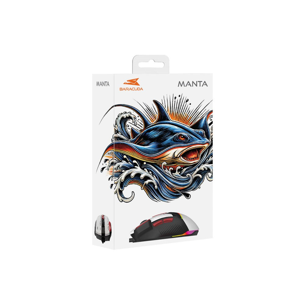 Baracuda MANTA Gaming Mus - 8D / 12800 DPI - Hvit