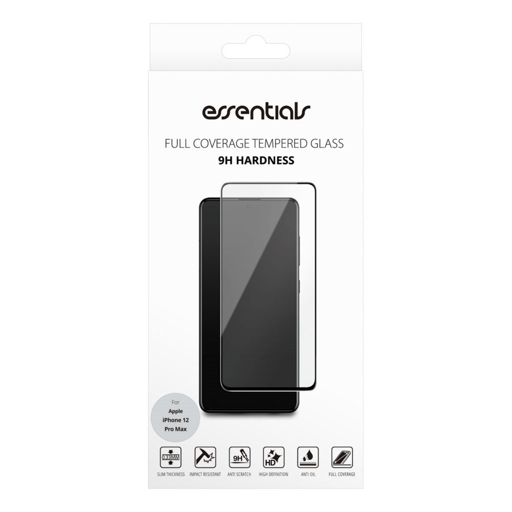 iPhone 12 Pro Max Essentials Herdet Skjermbeskyttelsesglass – Gjennomsiktig / Svart Kant