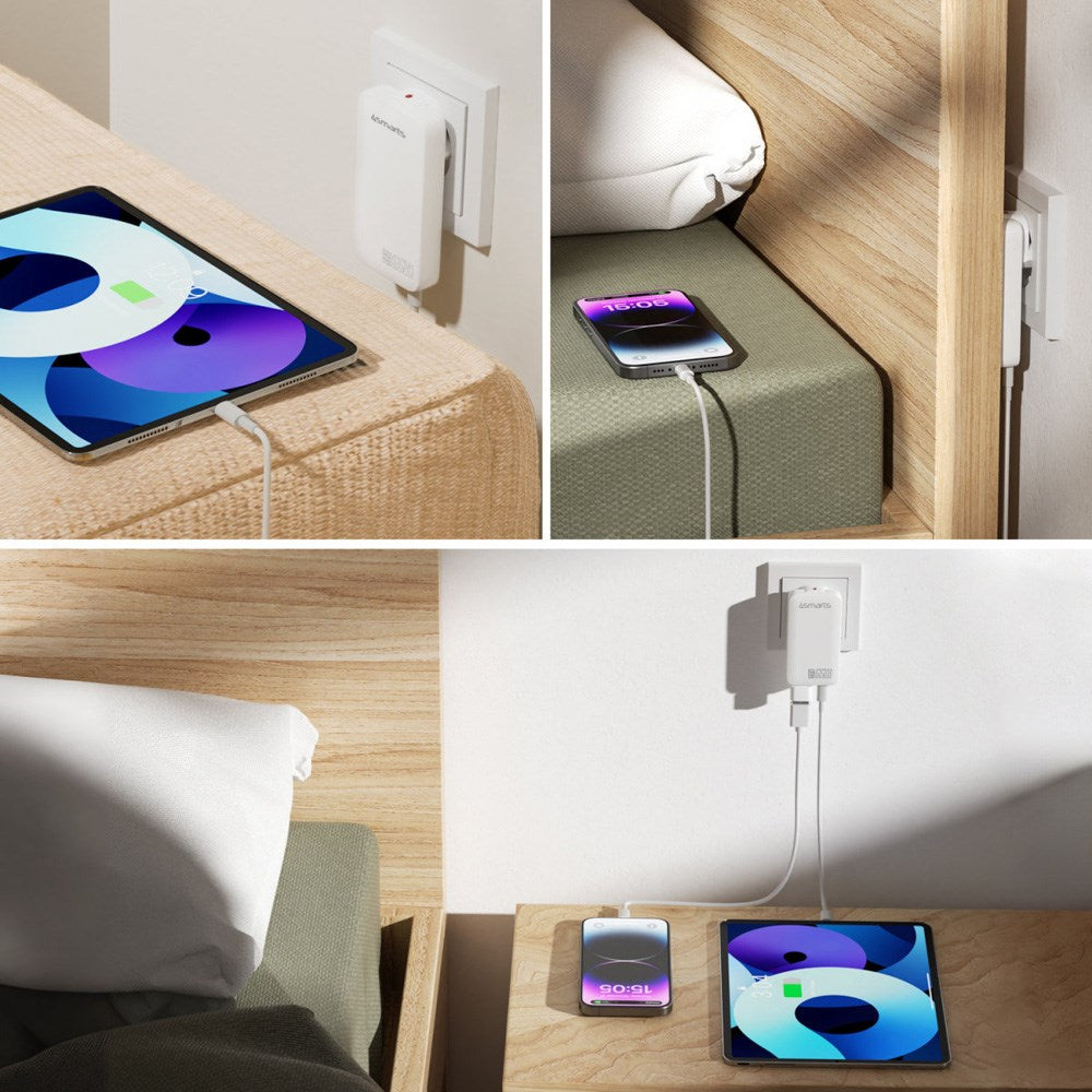 4smarts FlatPlug Slim Dual Vegglader - 65W / 2x USB-C - Hvit