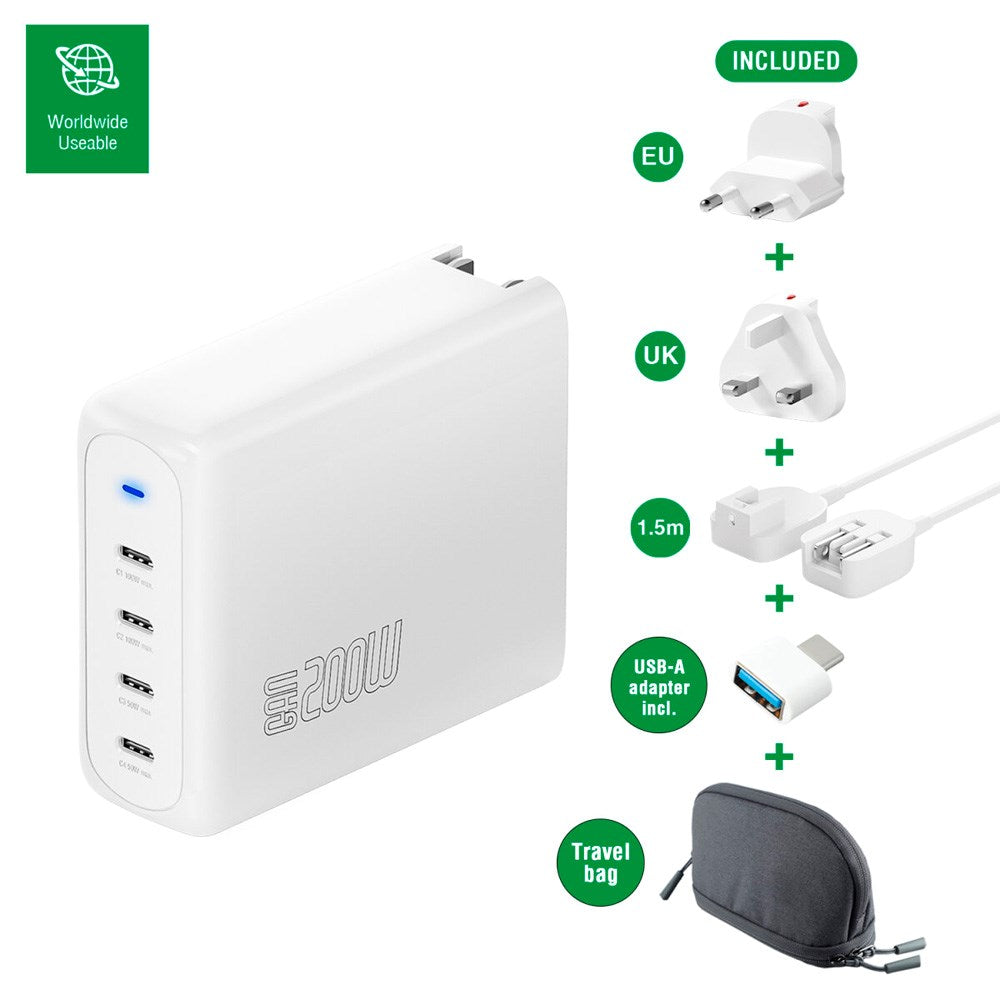 4smarts GaN Flex Pro Reiselader 200W - 4x USB-C - Hvit