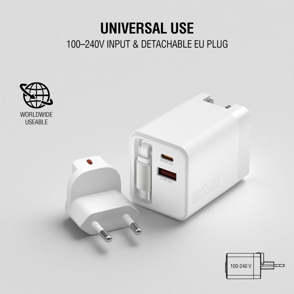 4smarts 65W Flex Jojo Vegglader med EU / US-plugg - 1 x USB-A - 1 x USB-C - 1 x USB-C Kabel - Hvit