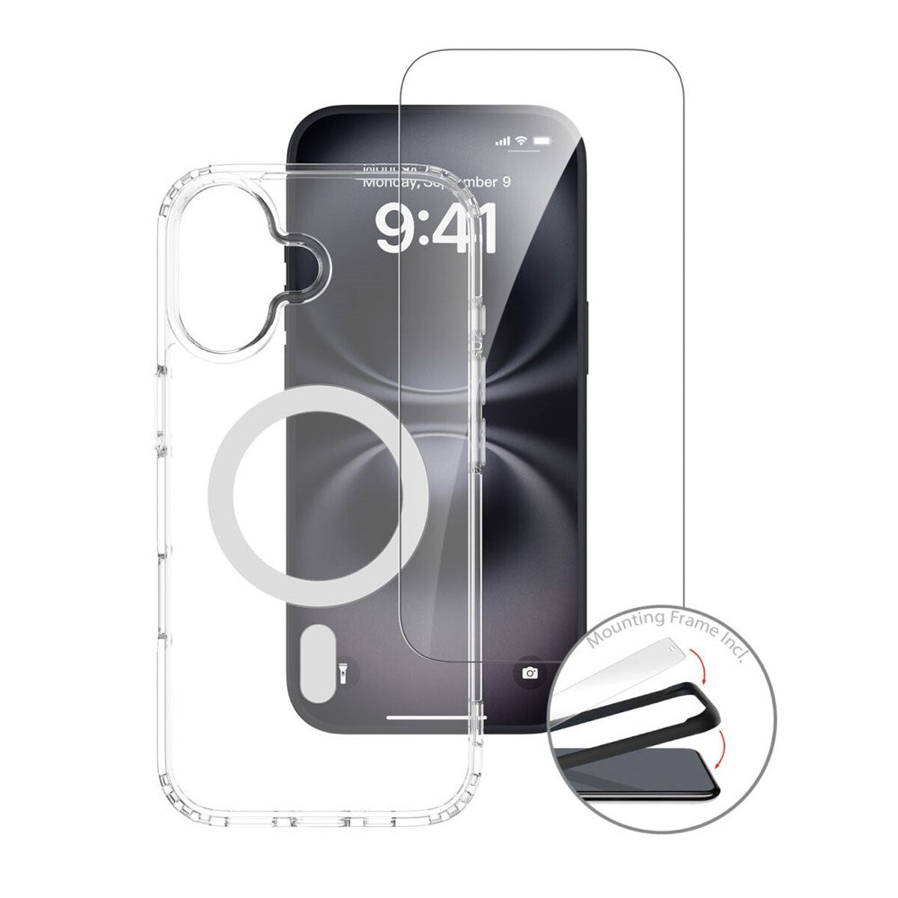 iPhone 17 4Smarts 3-i-1 Premium Starter Set - MagSafe Deksel, Skjermbeskyttelse & 20W Vegglader - Gjennomsiktig / Hvit