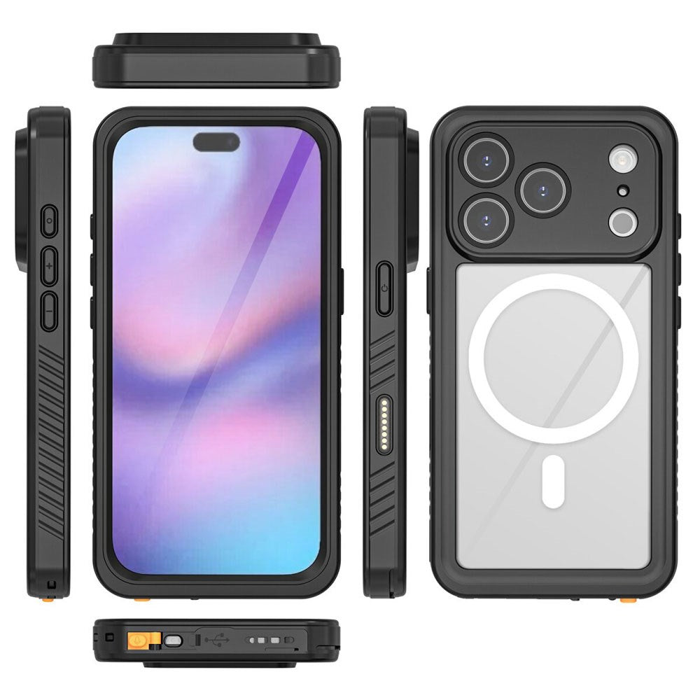 iPhone 17 Pro 4Smarts Vanntett 360 Deksel - MagSafe Kompatibelt - Gjennomsiktig / Svart