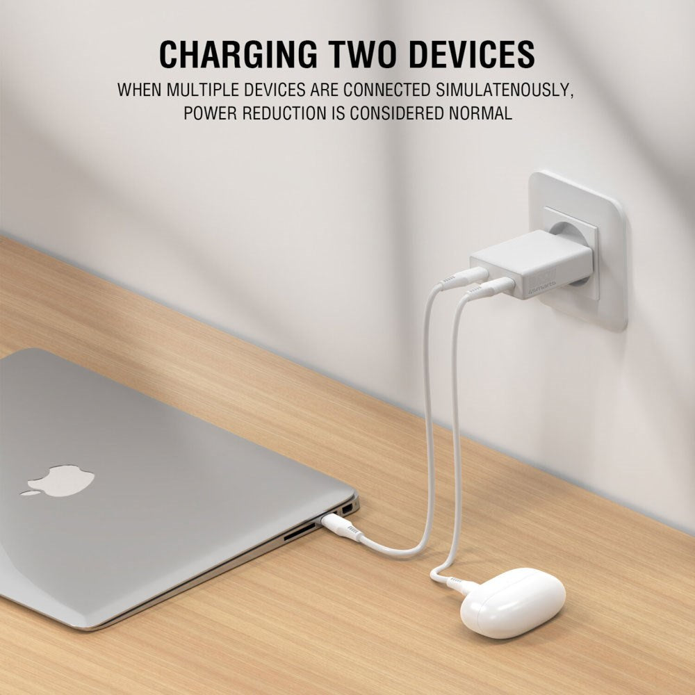 4smarts PDPlug Slim 65W Vegglader med 2 x USB-C - Hvit