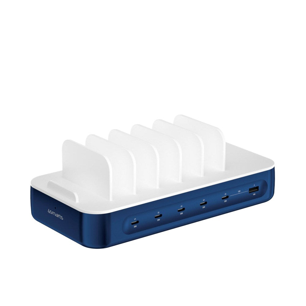 4smarts Ladestasjon m. 9 Lademuligheter - 5x USB-C Kabel & 1x 4-i-1 Multikabel - 100W - Blå