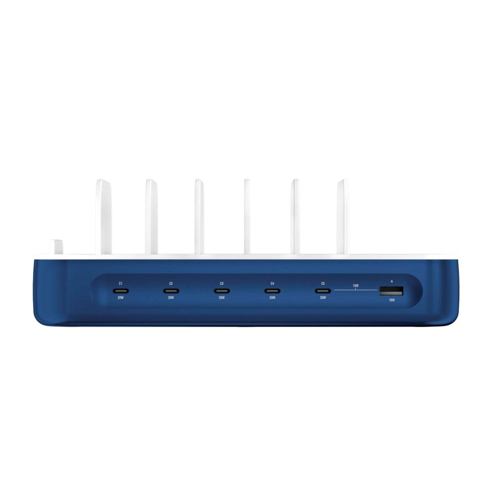 4smarts Ladestasjon m. 9 Lademuligheter - 5x USB-C Kabel & 1x 4-i-1 Multikabel - 100W - Blå