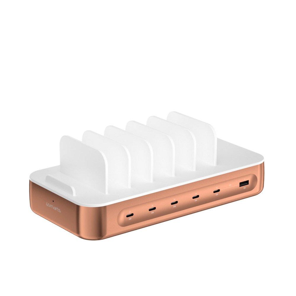 4smarts Ladestasjon m. 9 Lademuligheter - 5x USB-C Kabel & 1x 4-i-1 Multikabel - 100W - Rosegull