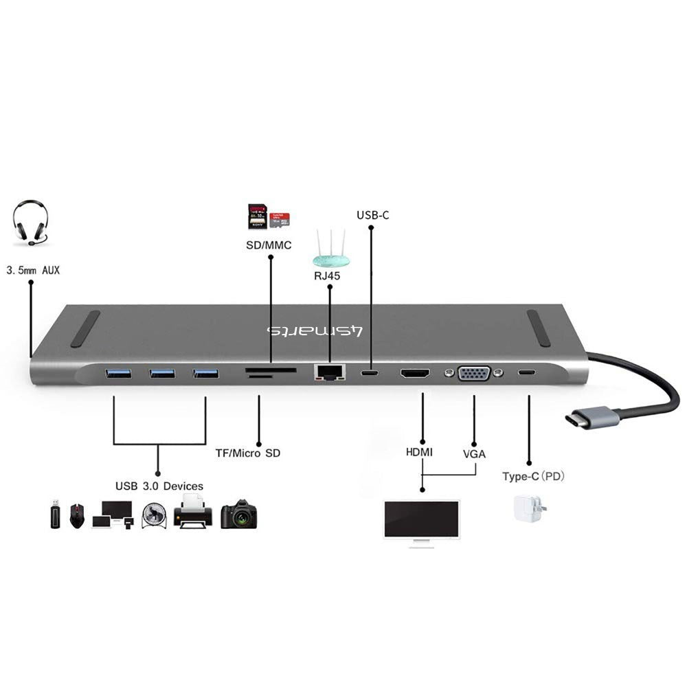 4smarts 11-i-1 USB-C Hub & Universal Tablet / Laptop Stativ - Grå