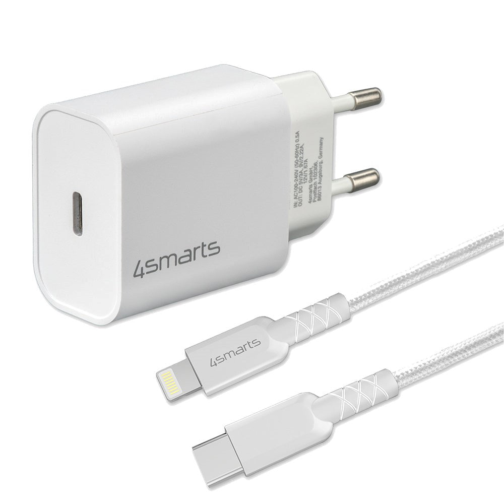 4smarts VoltPlug PD 20W USB-C Vegglader med Kabel - Hvit