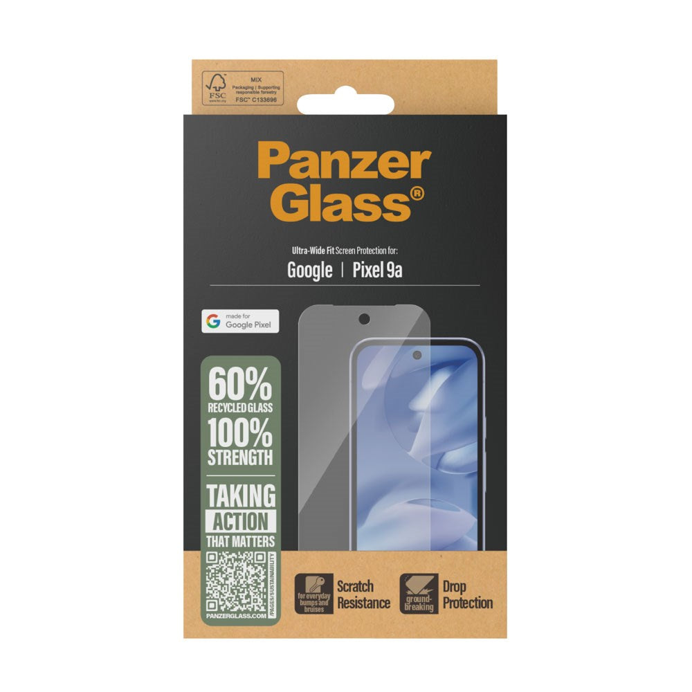 Google Pixel 9a PanzerGlass Ultra Wide Fit Skjermbeskyttelse - Gjennomsiktig