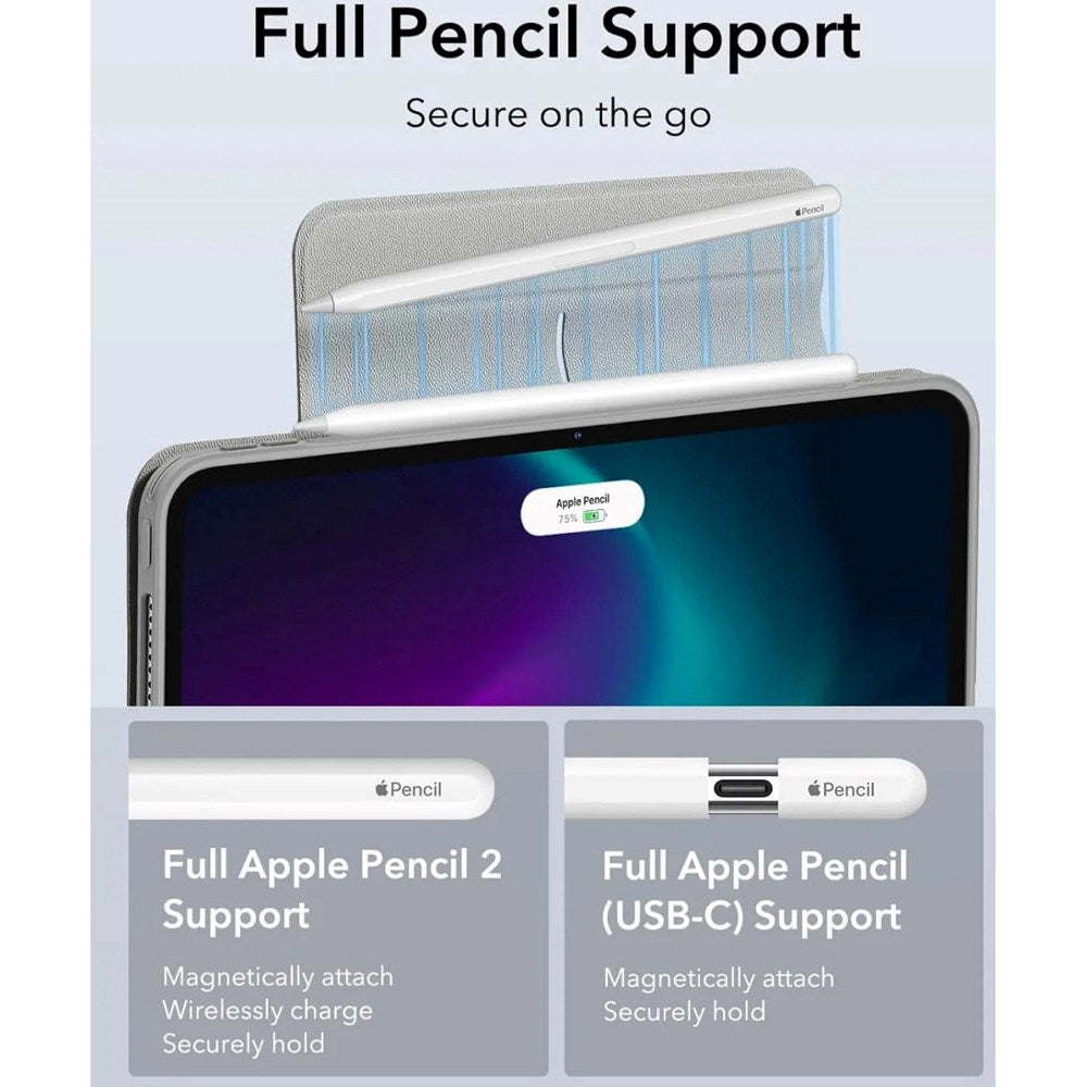 iPad Pro 13" (2025 / 2024) ESR Rebound Hybrid Flip Deksel - Grå