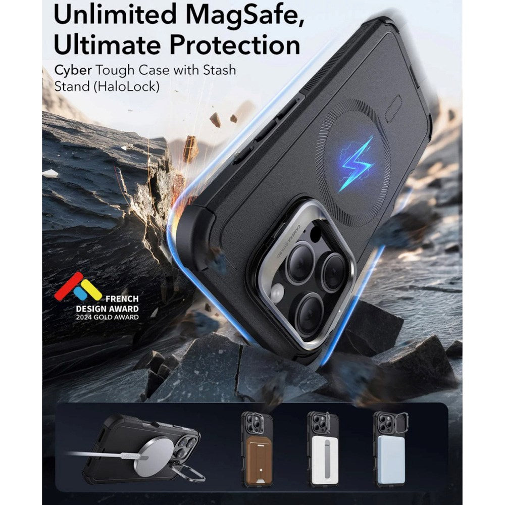 ESR iPhone 16 Pro Cyber Armor Deksel med Kickstand - MagSafe Kompatibel - Svart