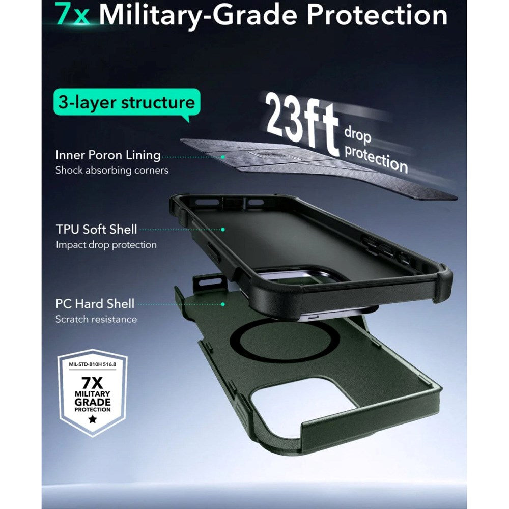 ESR iPhone 16 Pro Cyber Armor Deksel med Kickstand - MagSafe Kompatibel - Grønn