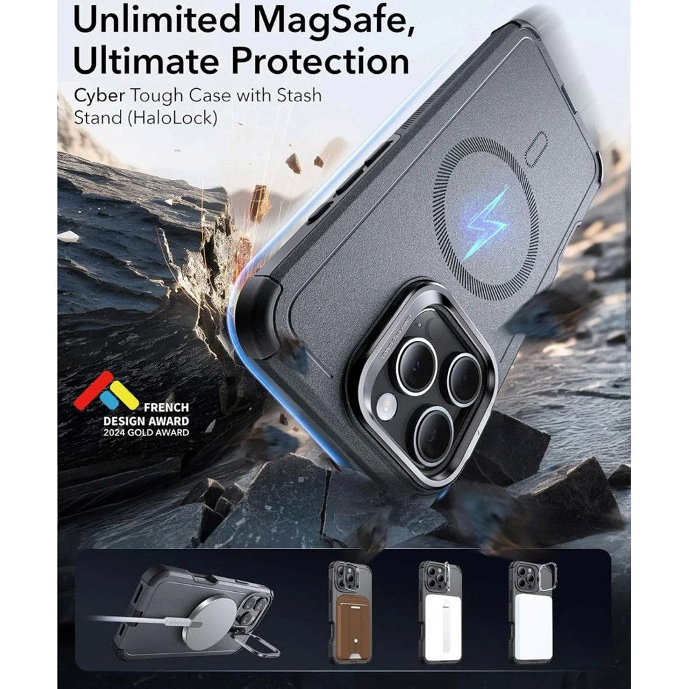 ESR iPhone 16 Pro Cyber Armor Deksel med Kickstand - MagSafe Kompatibel - Grå