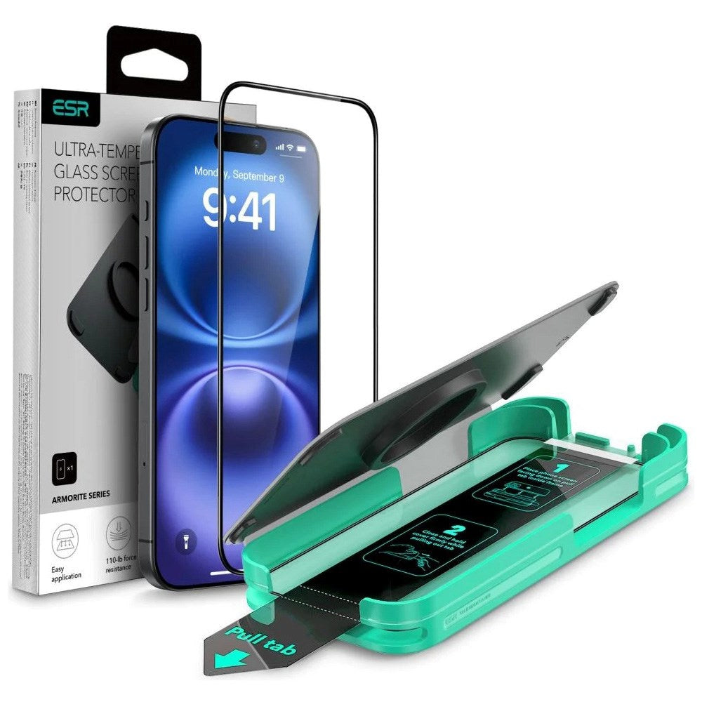 ESR iPhone 16 Armorite Skjermbeskyttelse Herdet glass m. Monteringsboks - Gjennomsiktig