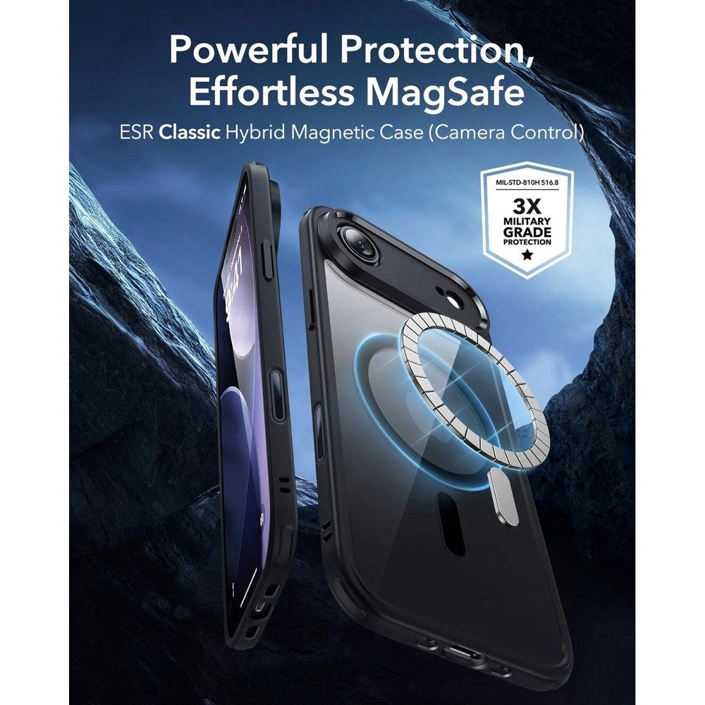 ESR iPhone Air Classic Hybrid Deksel med Kamerakontrollknapp – MagSafe Kompatibel – Gjennomsiktig / Svart