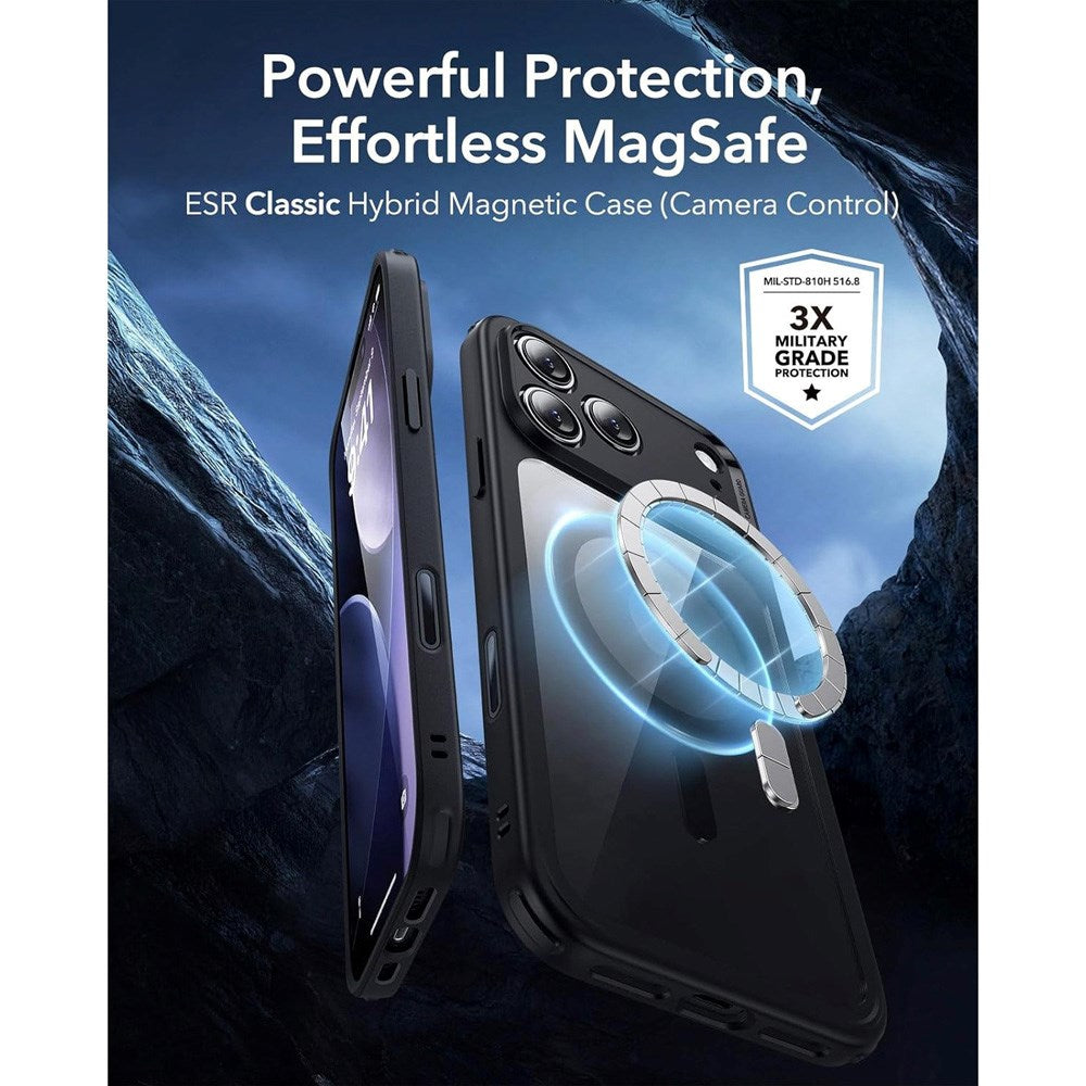 ESR iPhone 17 Pro Classic Hybrid Deksel med Kamerakontrollknapp – MagSafe Kompatibel – Gjennomsiktig / Svart