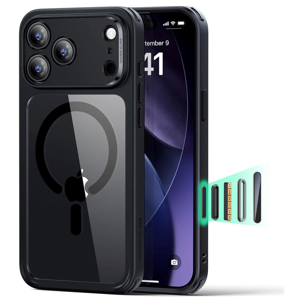 ESR iPhone 17 Pro Classic Hybrid Deksel med Kamerakontrollknapp – MagSafe Kompatibel – Gjennomsiktig / Svart