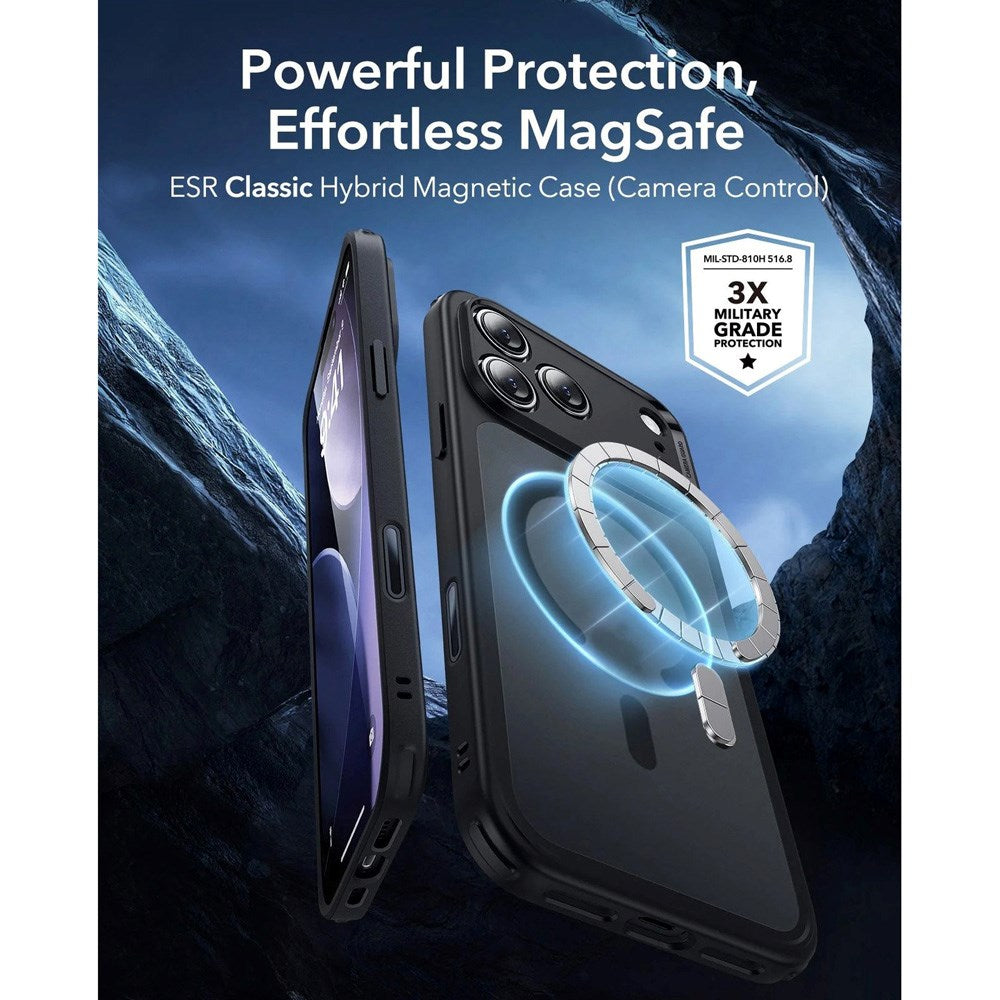 ESR iPhone 17 Pro Max Classic Hybrid Deksel med Kamerakontrollknapp – MagSafe Kompatibel – Matt Svart