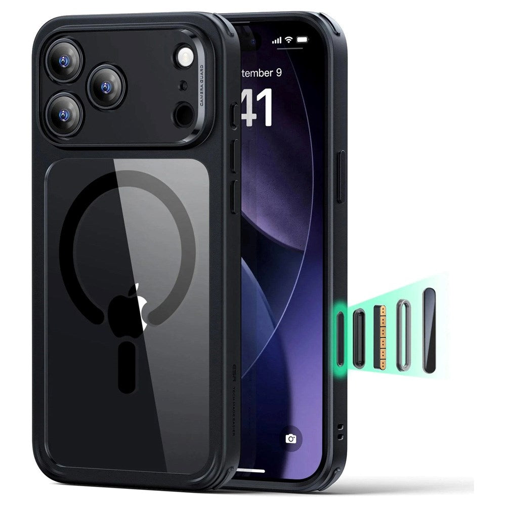 ESR iPhone 17 Pro Max Classic Hybrid Deksel med Kamerakontrollknapp – MagSafe Kompatibel – Gjennomsiktig / Svart