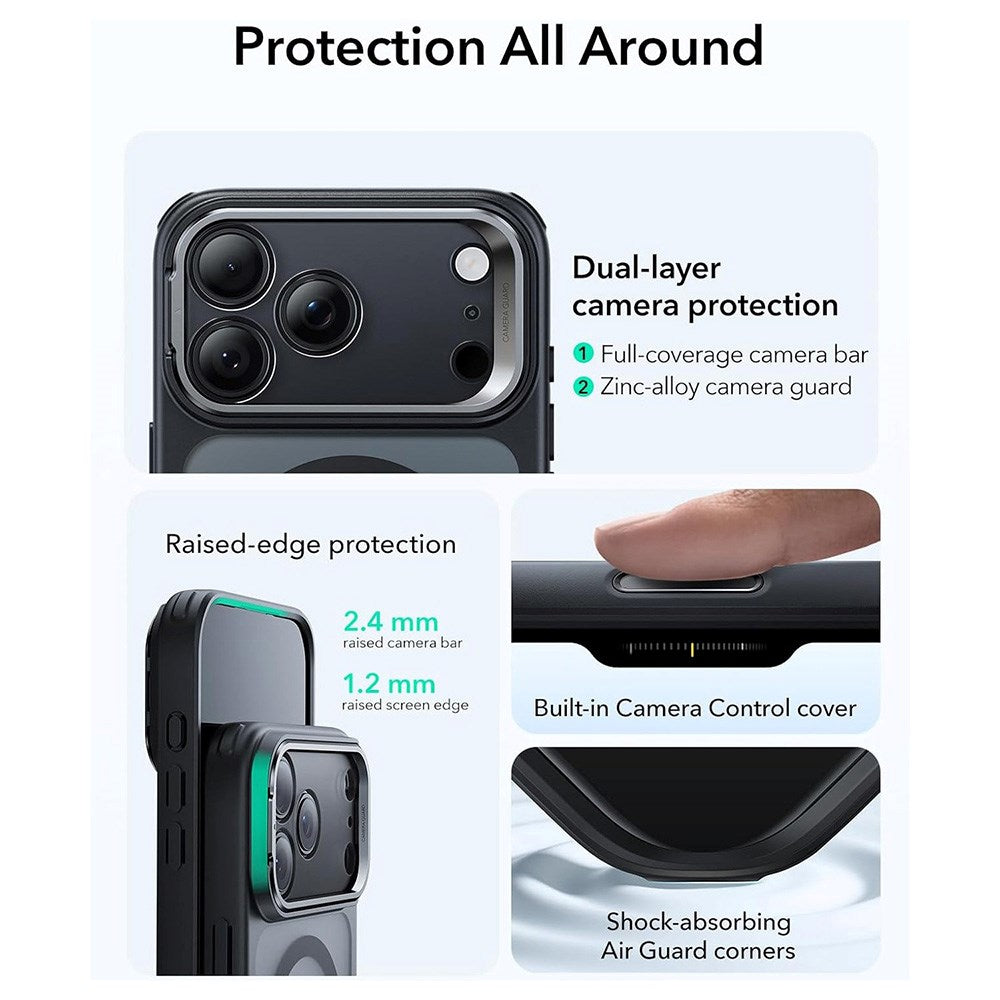 ESR iPhone 17 Pro Max Classic Hybrid Stash Case med Kickstand – MagSafe Kompatibel – Matt Svart