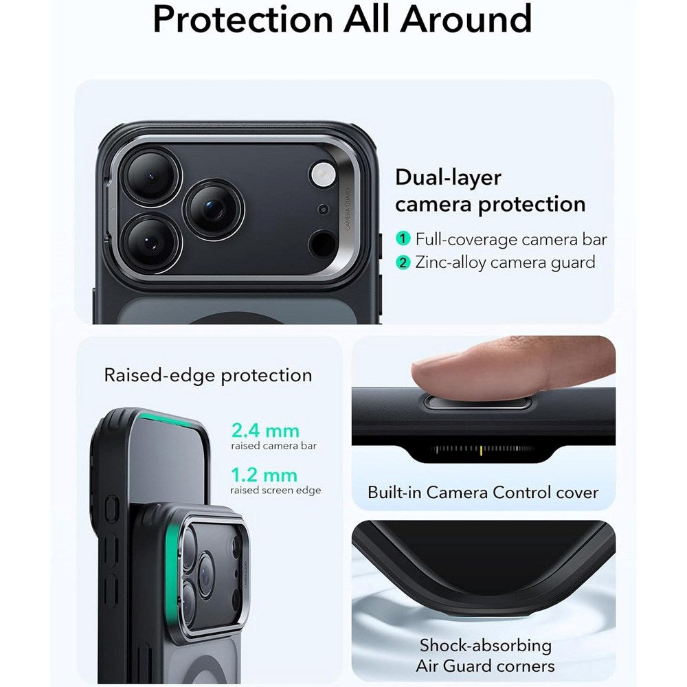 ESR iPhone 17 Pro Classic Hybrid Stash Case med Kickstand – MagSafe Kompatibel – Matt Svart