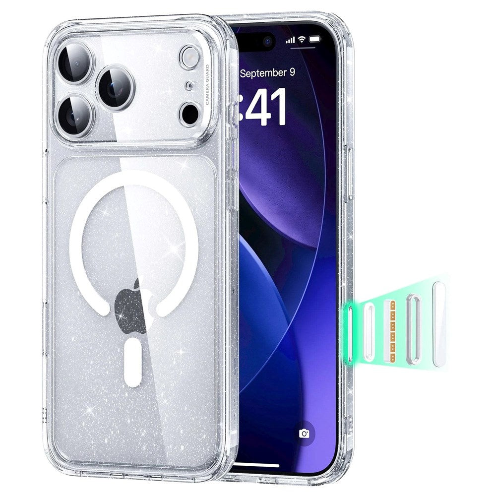 ESR iPhone 17 Pro Classic Hybrid Deksel med Kamerakontrollknapp – MagSafe Kompatibel – Gjennomsiktig / Glitter