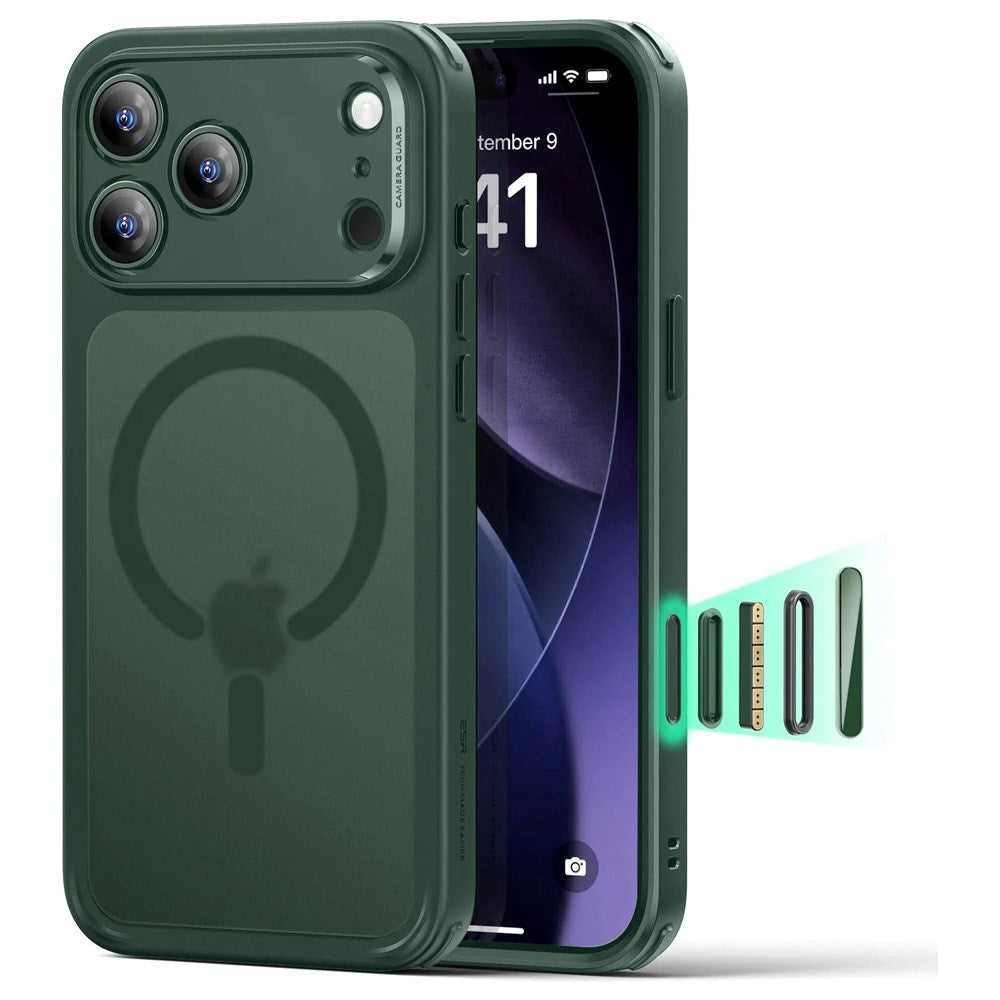 ESR iPhone 17 Pro Max Classic Hybrid Deksel med Kamerakontrollknapp – MagSafe Kompatibel – Matt Grønn