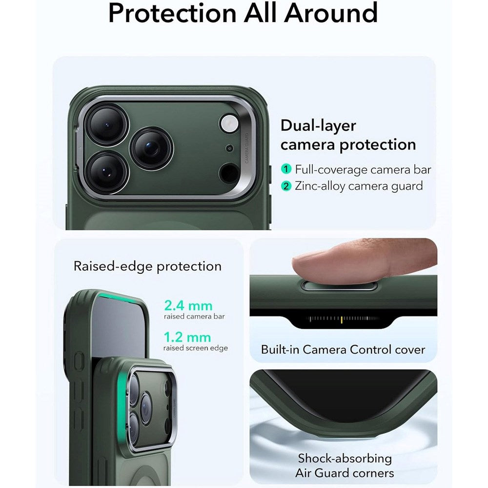 ESR iPhone 17 Pro Classic Hybrid Stash Case med Kickstand – MagSafe Kompatibel – Matt Grønn