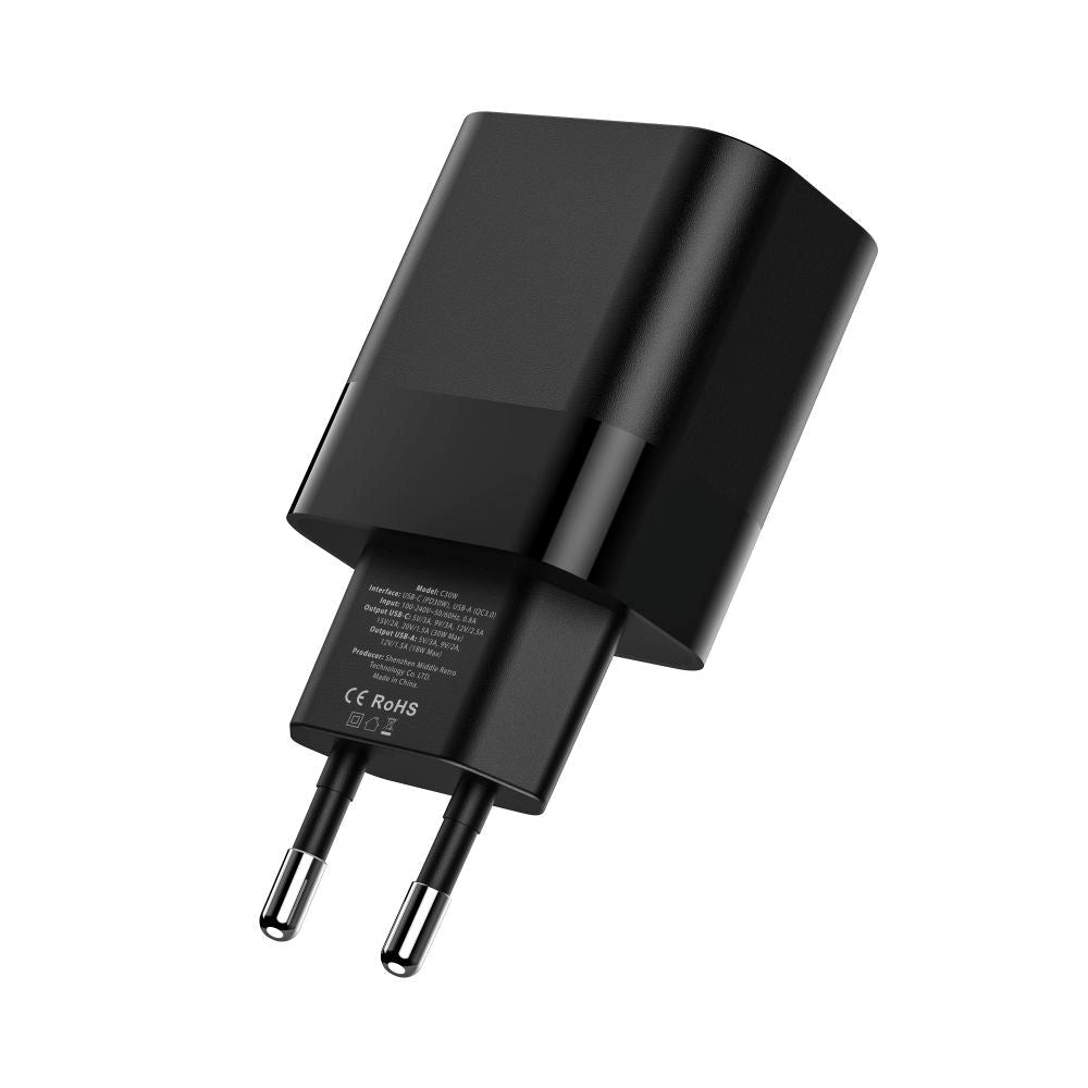 Tech-Protect 30W Veggladere m. 1 x USB-C & 1 x USB-A - Svart