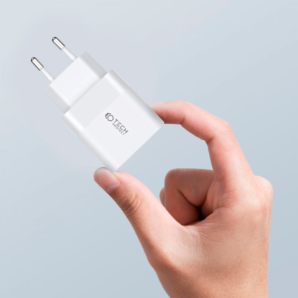 Tech-Protect 20W Veggladere m. 2 x USB-C - Hvit