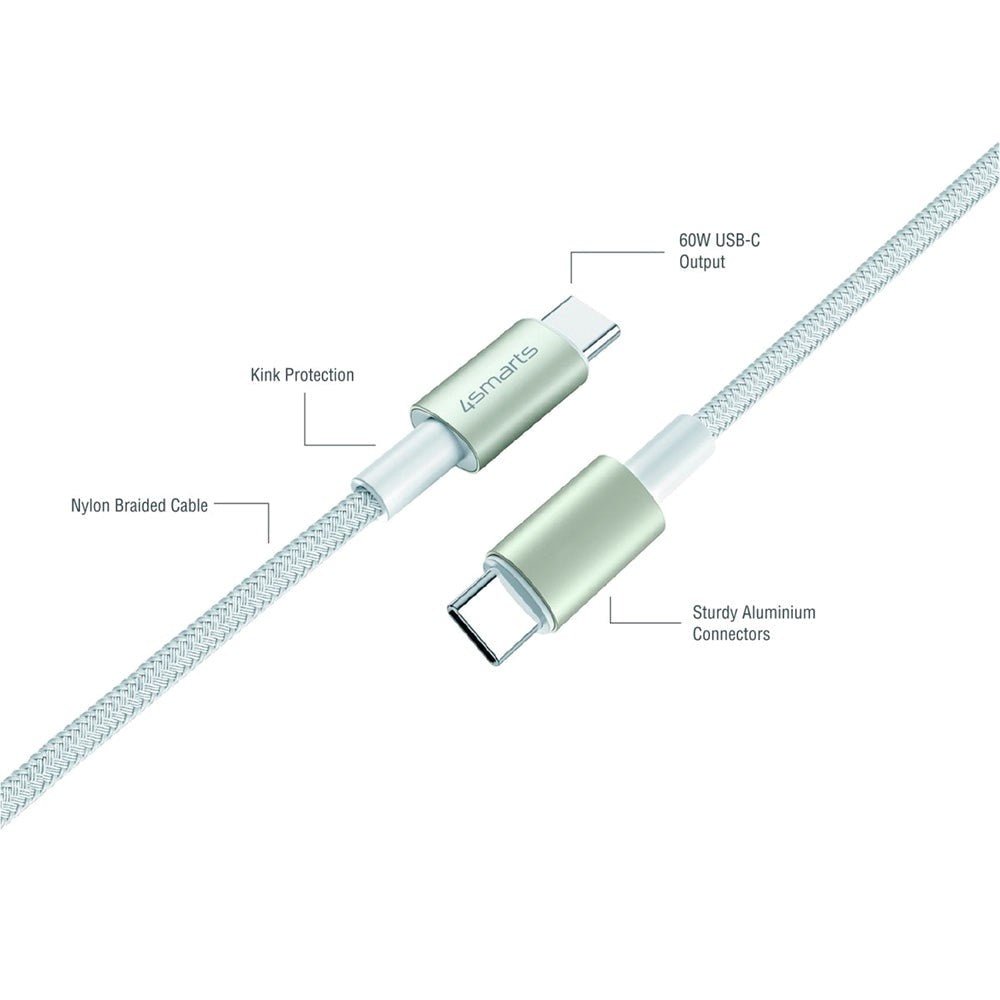 4smarts USB-C til USB-C 60W PremiumCord - 3x USB-C til USB-C-kabel med USB-C-adapter og forlenger - Hvit