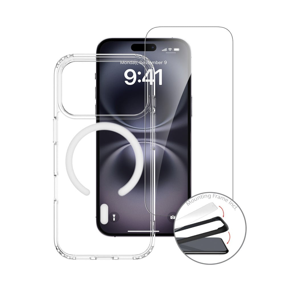 iPhone 18 Pro / 17 Pro 4Smarts 3-i-1 Premium Starter Set - MagSafe Deksel, Skjermbeskyttelse & 20W Vegglader - Gjennomsiktig / Hvit