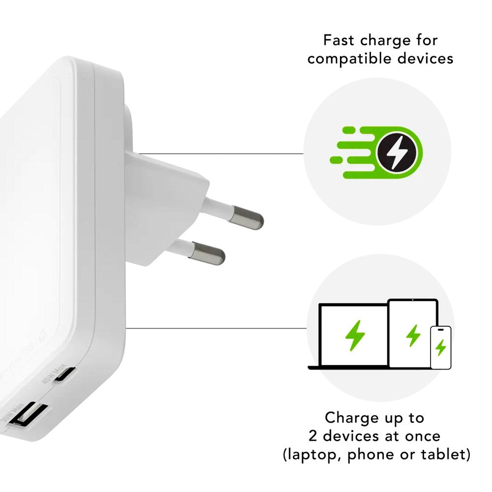 dbramante1928 Slim Vegglader m. 1x USB-C 45W & 1x USB-A 30W - Hvit